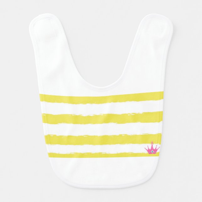 Yellow stripes and a pink crown Baby Bib (Front)