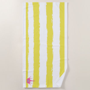 Yellow stripes and a pink crown Beach Towel