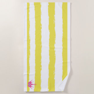 Yellow stripes and a pink crown Beach Towel