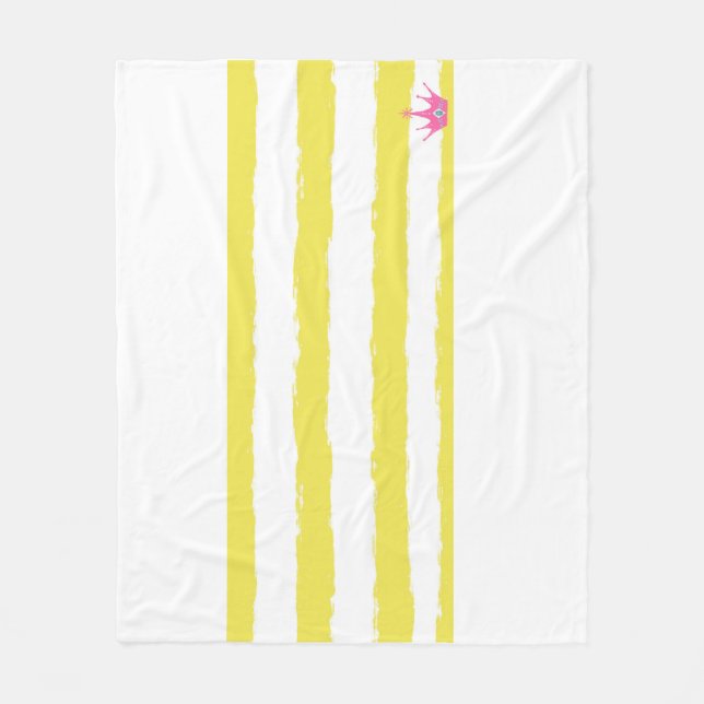 Yellow stripes and a pink crown Fleece Blanket (Front)