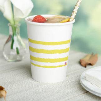 Yellow stripes and a pink crown Paper cup