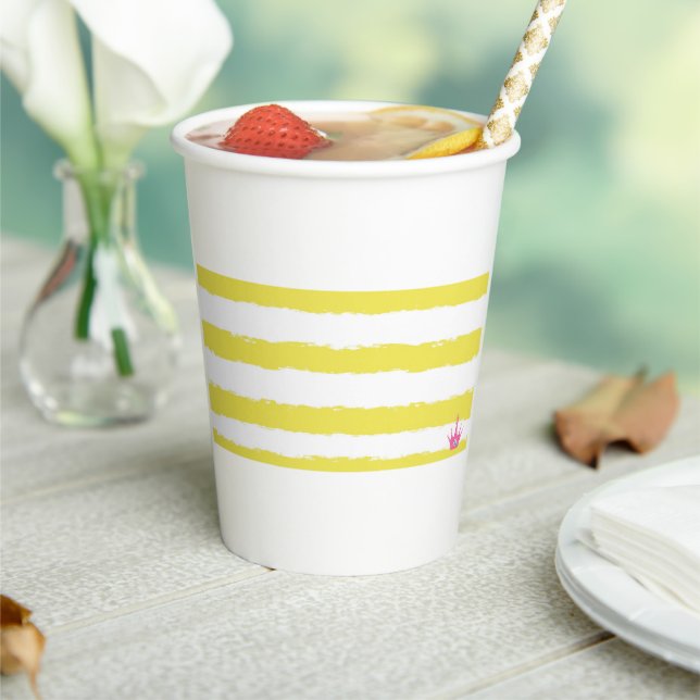 Yellow stripes and a pink crown Paper cup (Insitu)