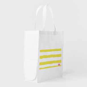 Yellow stripes and a pink crown Reusable  Grocery Bag