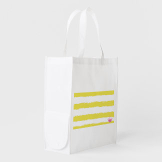 Yellow stripes and a pink crown Reusable Grocery Bag