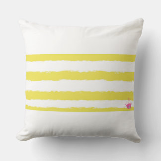 Yellow stripes and a pink crown Throw Pillow