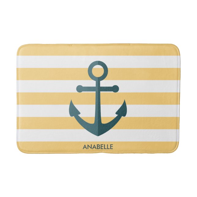 Yellow Stripes and Blue Anchor Bath Mat (Front)
