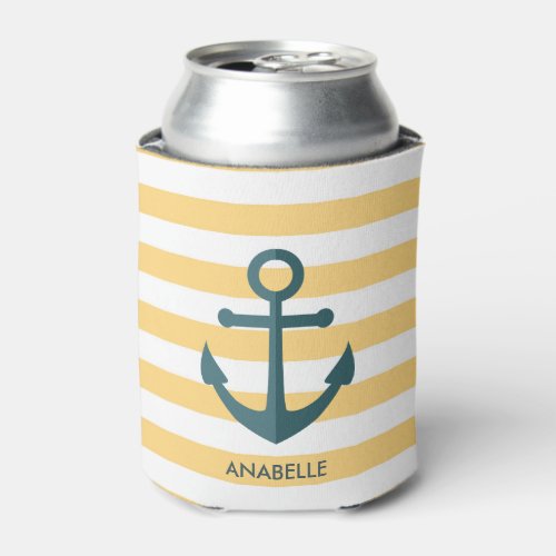 Yellow Stripes and Blue Anchor Can Cooler