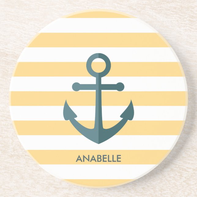 Yellow Stripes and Blue Anchor Coaster (Front)