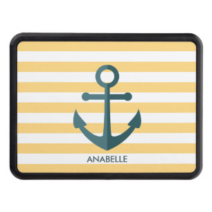 Yellow Stripes and Blue Anchor Hitch Cover