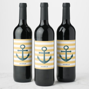Yellow Stripes and Blue Anchor Wine Label