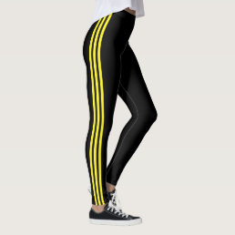 Yellow Stripes Black Modern Sports Leggings