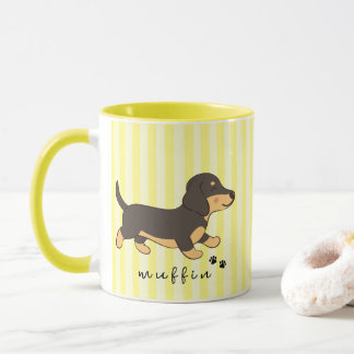 Yellow Stripes Black Tan Dachshund Name Mug