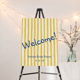 Yellow Stripes Blue Welcome Bridal Shower Sign