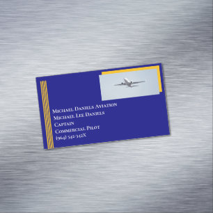 Yellow Stripes Commercial Airplane Captain Pilot  Business Card Magnet