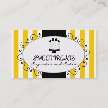 Yellow Stripes Cupcake Cake Bakery Business Card by CoutureBusiness at Zazzle