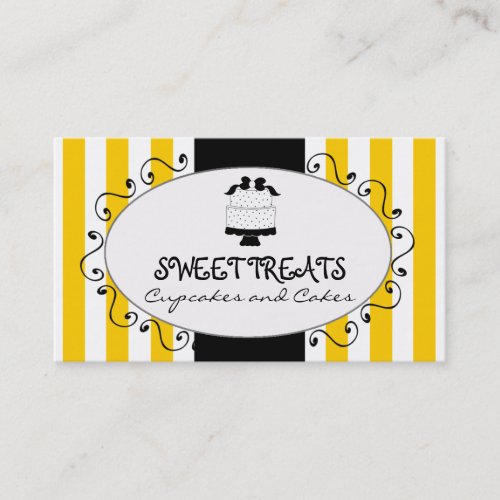 Yellow Stripes Cupcake Cake Bakery Business Card Template