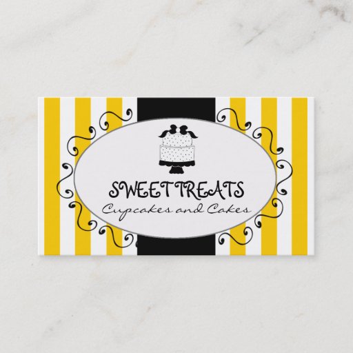 Customizable Yellow Stripes Cupcake Cake Bakery Business Card Template