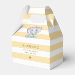 Yellow Stripes Cute Elephant Girl Baby Shower Favor Boxes