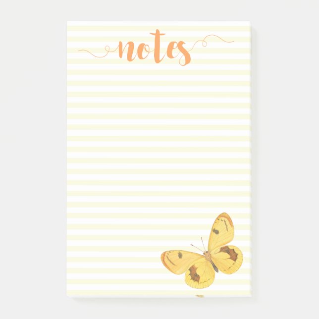 Yellow Stripes & Elegant Butterfly Post-it Notes (Front)