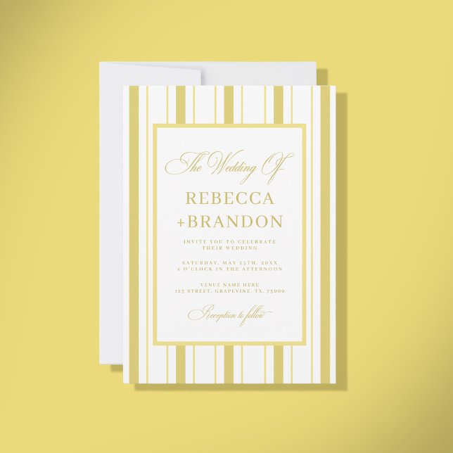 Yellow Stripes Elegant QR Code RSVP Summer Wedding Invitation (Creator Uploaded)