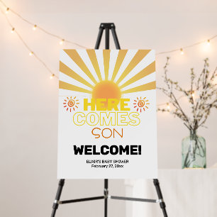 Yellow Stripes Here Comes The Son Baby Shower Foam Board