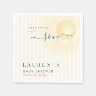 Yellow Stripes Here Comes The Son Sun Baby Shower Napkins