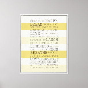 Yellow Stripes Inspirational Words Canvas Print