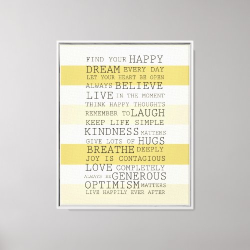 Yellow Stripes Inspirational Words Canvas Print