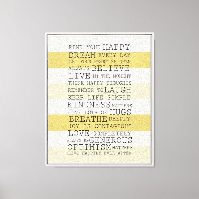 Yellow Stripes Inspirational Words Canvas Print (Front)
