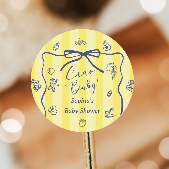 Yellow Stripes Italian Themed Ciao Baby  Classic Round Sticker (Creator Uploaded)