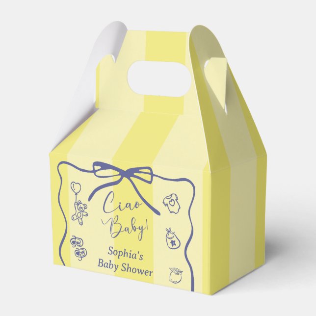 Yellow Stripes Italian Themed Ciao Baby Favor Boxes (Back Side)