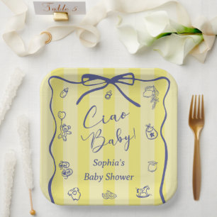 Yellow Stripes Italian Themed Ciao Baby Paper Plates