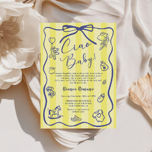 Yellow Stripes Italian Themed Ciao Baby Shower Invitation