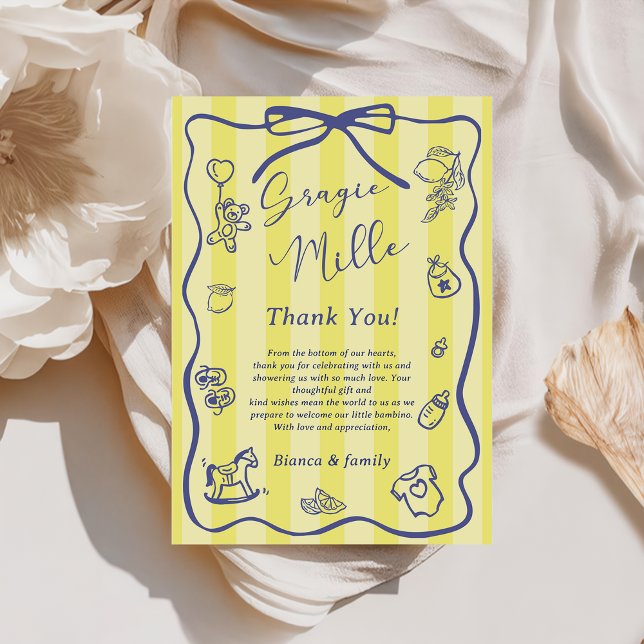 Yellow Stripes Italian Themed Ciao Baby Shower Invitation (Creator Uploaded)