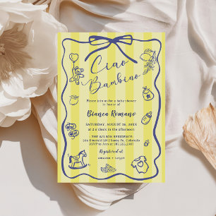 Yellow Stripes Italian Themed Ciao Bambino Invitation