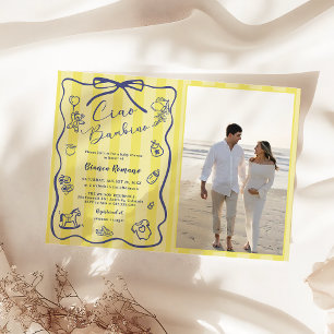 Yellow Stripes Italian Themed Ciao Bambino Photo Invitation