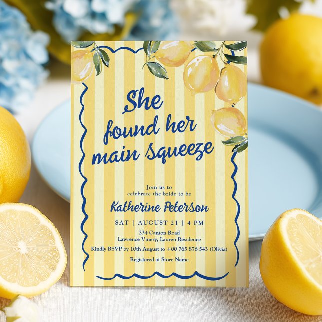 Yellow Stripes Lemon Bridal Shower Invitation (Creator Uploaded)