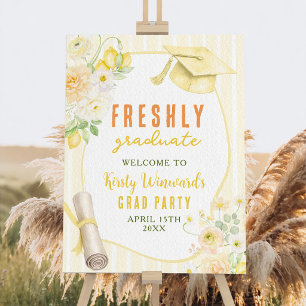 Yellow Stripes Lemons and Flowers Grad Foam Board