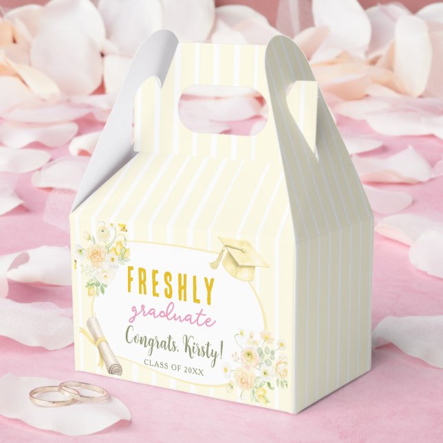 Yellow Stripes Lemons and Flowers Graduation Favor Boxes (Wedding)