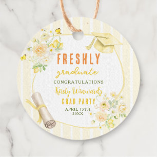 Yellow Stripes Lemons and Flowers Graduation Favor Tags