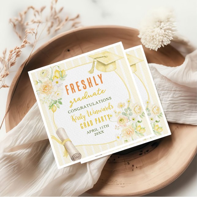 Yellow Stripes Lemons and Flowers Graduation Napkins (Creator Uploaded)