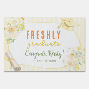 Yellow Stripes Lemons and Flowers Graduation Sign