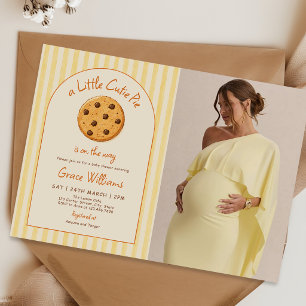 Yellow Stripes Little Cutie Pie Baby Shower Photo Invitation