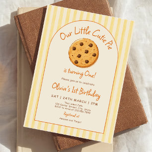 Yellow Stripes Little Cutie Pie Birthday Invitation