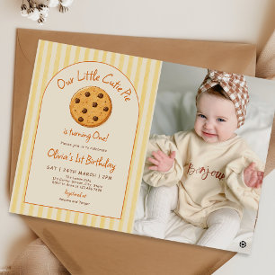 Yellow Stripes Little Cutie Pie Birthday Photo Invitation