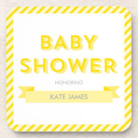 Yellow Stripes Modern Baby Shower Coaster