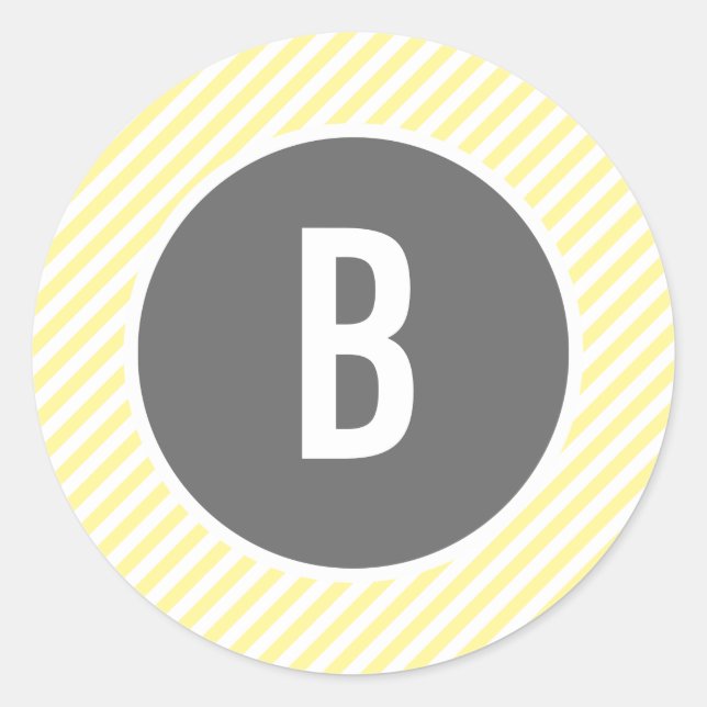 Yellow Stripes Monogram Classic Round Sticker (Front)