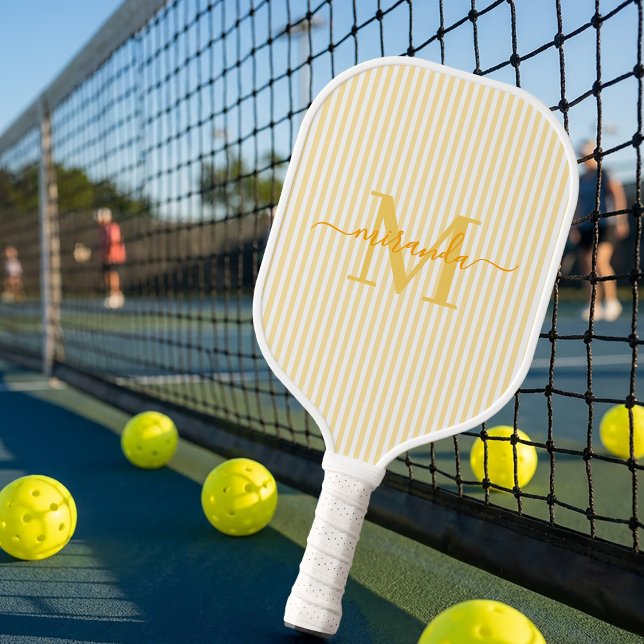 Yellow Stripes Monogram Name Pickleball Paddle (Creator Uploaded)