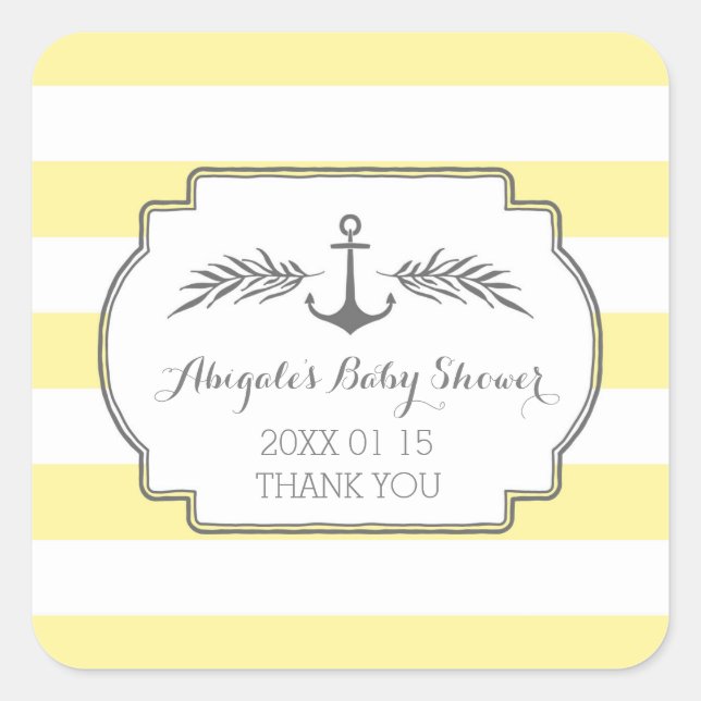 Yellow Stripes Nautical Baby Shower Favor Sticker (Front)