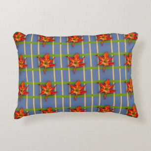 Yellow Stripes on Blue with Amaryllis Accent Pillow